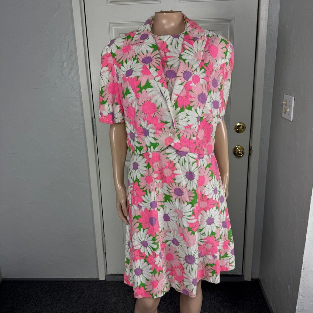 Vintage 70s Handmade Women's Dress Halter Floral 2 piece Set Bright Cotton JJ5